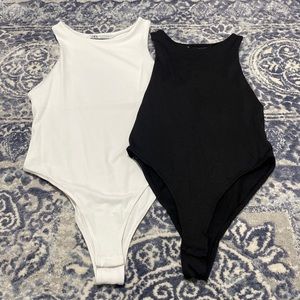 High Neck White & Black Bodysuit